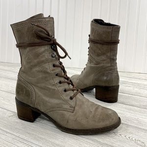 Paul Green Taupe Brown Leather Lace-up Granny Boots - sz 8